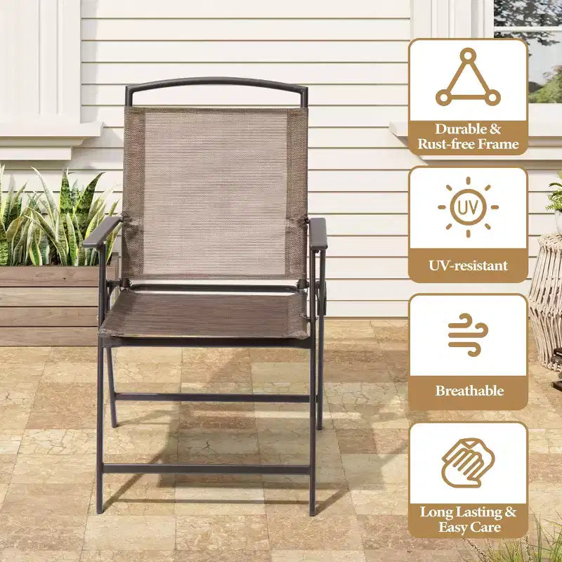 Crestlive Products Set da pranzo da patio 6 pezzi con 4 sedie pieghevoli, tavolo quadrato in vetro temperato e ombrellone