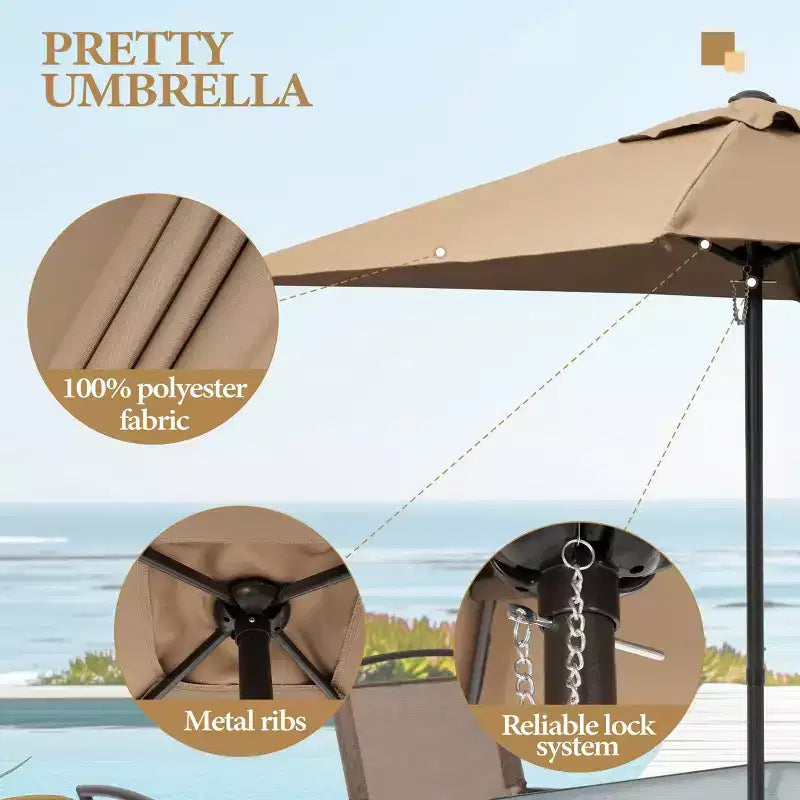 Crestlive Products Set da pranzo da patio 6 pezzi con 4 sedie pieghevoli, tavolo quadrato in vetro temperato e ombrellone