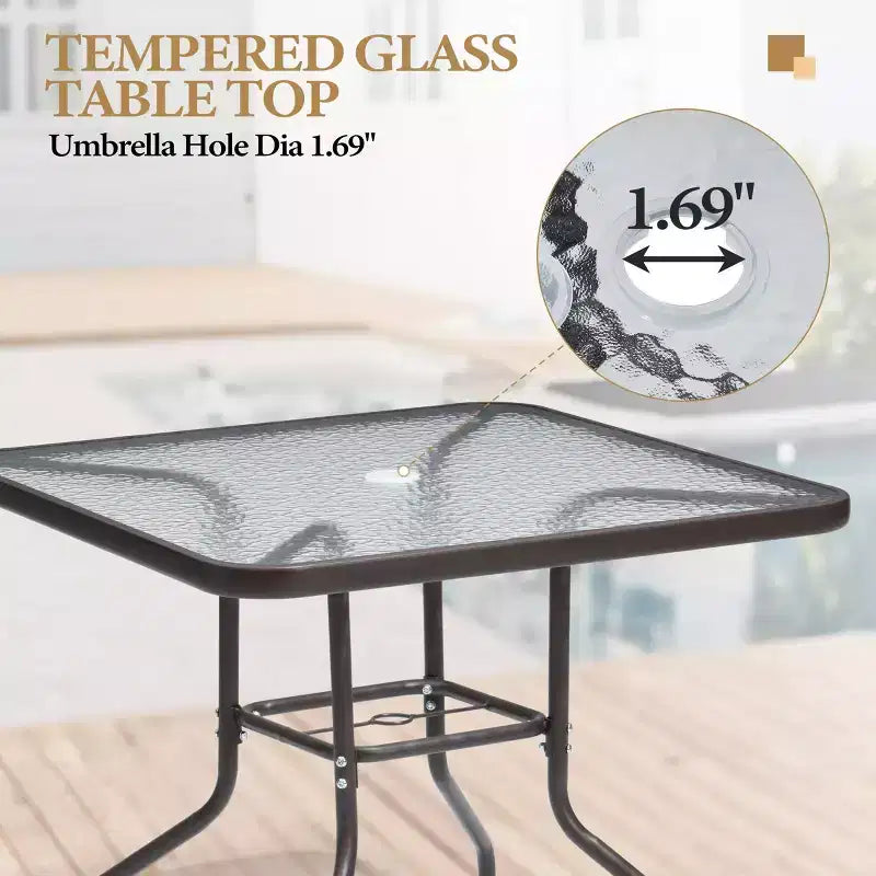 Crestlive Products Set da pranzo da patio 6 pezzi con 4 sedie pieghevoli, tavolo quadrato in vetro temperato e ombrellone