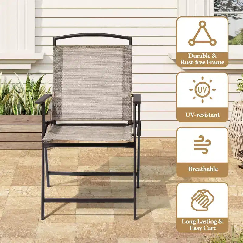 Crestlive Products Set da pranzo da patio 6 pezzi con 4 sedie pieghevoli, tavolo quadrato in vetro temperato e ombrellone
