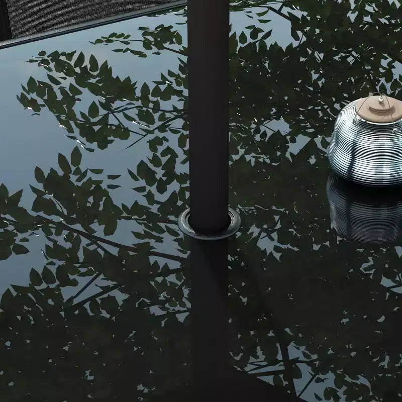 Outsunny Set di mobili da giardino da 8 pezzi con ombrellone, tavolo e sedie da pranzo per esterni, 6 sedie, parasole inclinabile con pulsante e manovella, piano in vetro