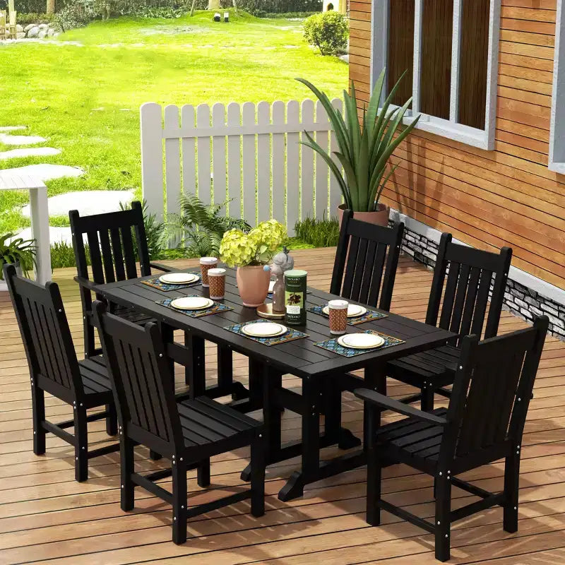 WestinTrends Malibu Set da Pranzo per Esterni da 7 Pezzi, Tavolo da Pranzo per Esterni con Sedie da Pranzo, Nero
