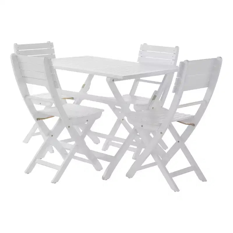 GDFStudio Rabion Outdoor Acacia Wood 5 Piece Folding Dining Set, White