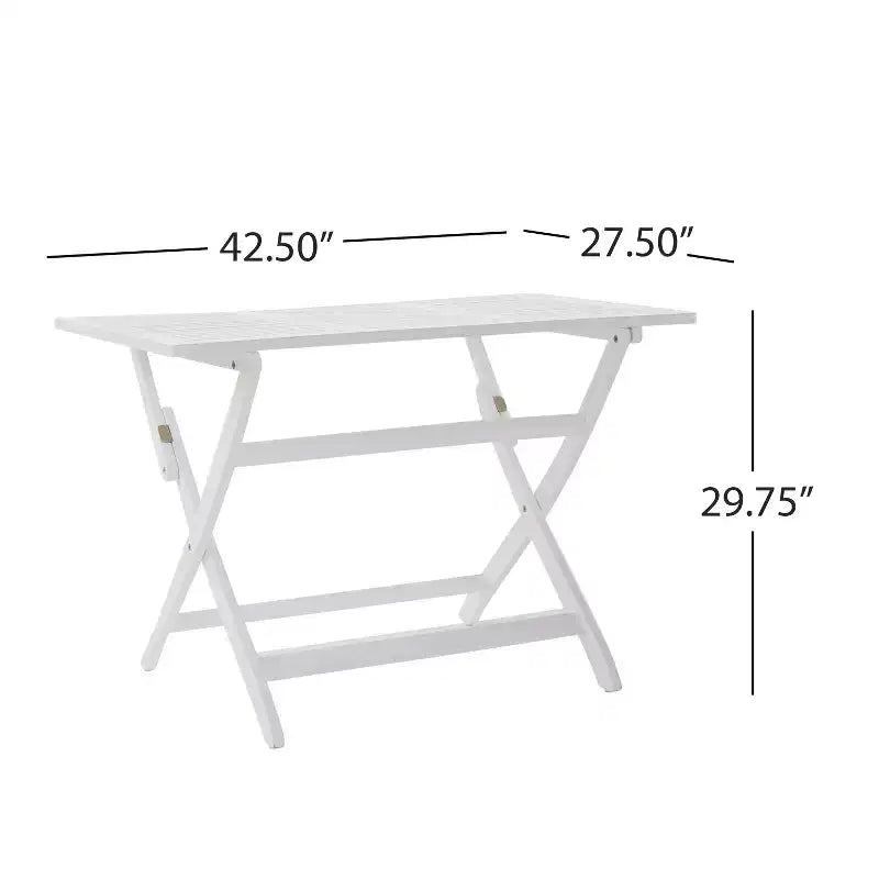 GDFStudio Rabion Set da pranzo pieghevole da esterno in legno di acacia a 5 pezzi, bianco