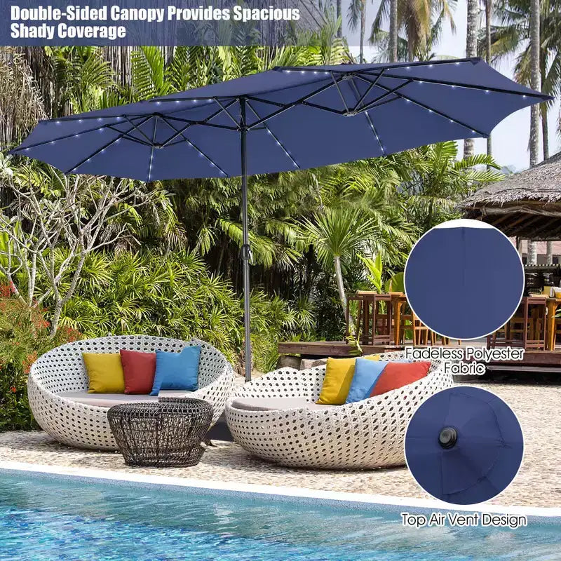 Costway Set da Pranzo da Esterno 11 Pezzi con Ombrellone a Doppio Lato da 4,5 m 8 Poltrone Blu/Beige/Arancio/Bordeaux