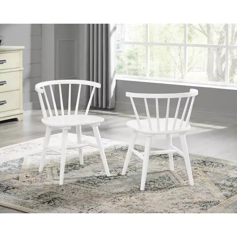 Set da pranzo da 5 pezzi Alwynn bianco e legno naturale, tavolo da pranzo con 4 sedie Windsor