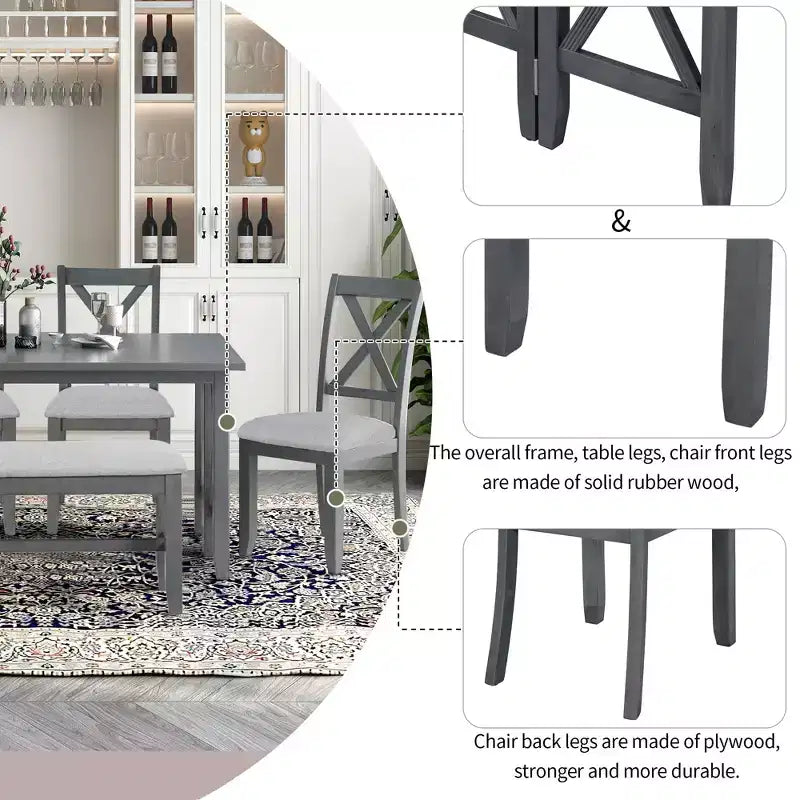 Set da pranzo pieghevole per famiglia Whisen 6 pezzi con 4 sedie e panca