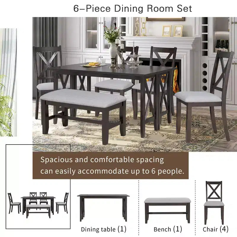 Set da pranzo pieghevole per famiglia Whisen 6 pezzi con 4 sedie e panca