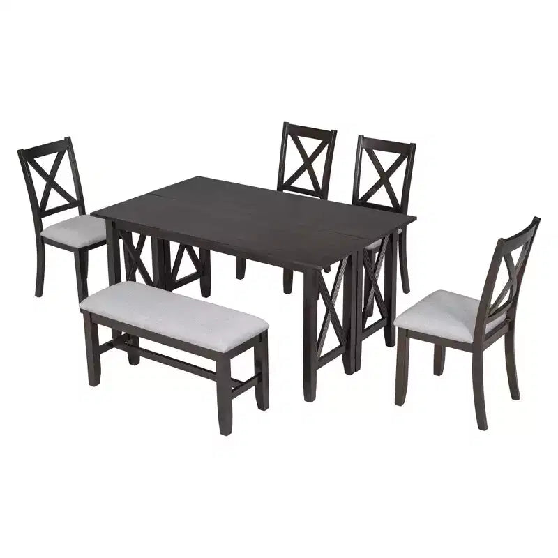 Set da pranzo pieghevole per famiglia Whisen 6 pezzi con 4 sedie e panca