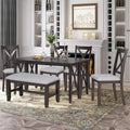 Whisen 6-Piece Family Foldable Table Dining Set with 4 Chairs and Bench