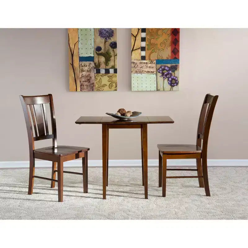 Tavolo da pranzo piccolo con due prolunghe a ribalta International Concepts con 2 sedie San Remo Splat