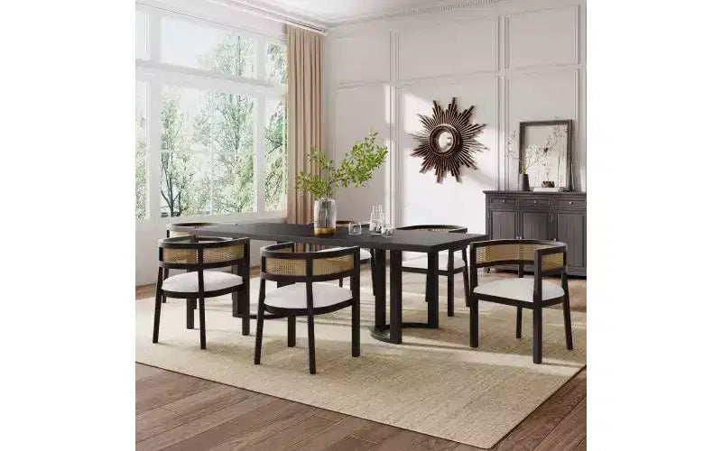 Set da pranzo Christopher Knight Home Avery 7 pezzi imbottito in canna e legno di gomma