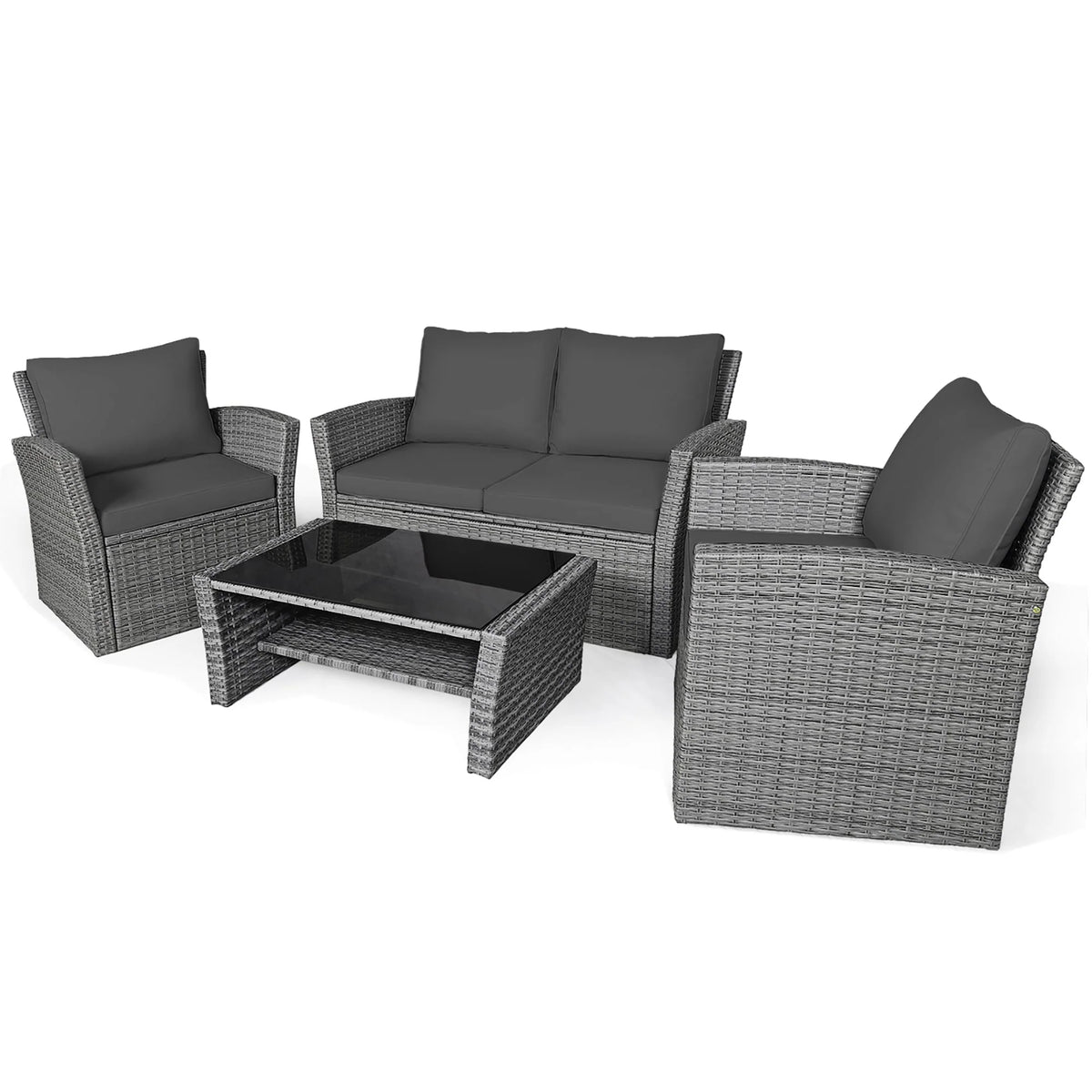 Set di divani da patio da 4 pezzi con tavolino da caffè, set di divani da esterno per conversazione